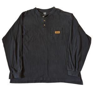 Walls Work Wear Black Long Sleeve 3 Button Henley 100% Cotton Men's Size XL